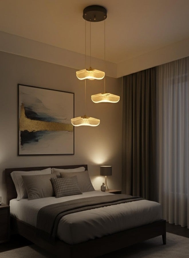 Lamp master 3 Crystal Wave Pendant Light | Modern Acrylic Chandelier with Antique Gold Finish | Elegant Wave Design Hanging Light for Living Room, Bedroom, Dining Room, Restaurants Ceiling Lamp - Image 3